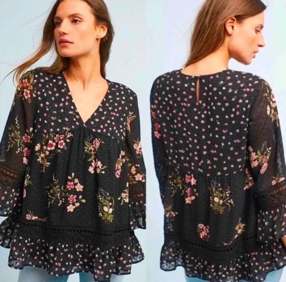 New Anthropologie Maeve Steffy Floral Boho Babydoll Blouse - XS Oversized Fall